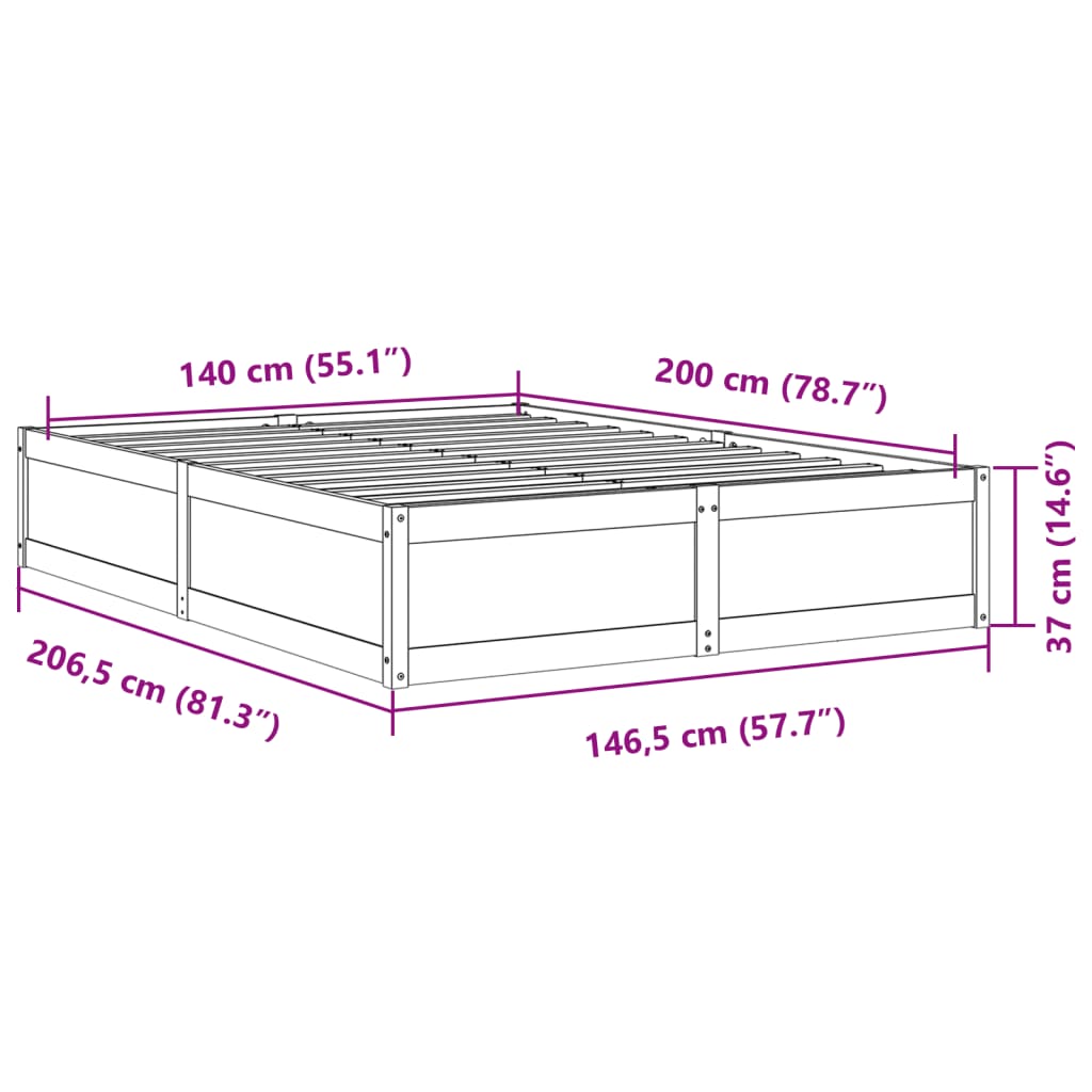 Sengeramme uten madrass voksbrun 140x200 cm heltre furu