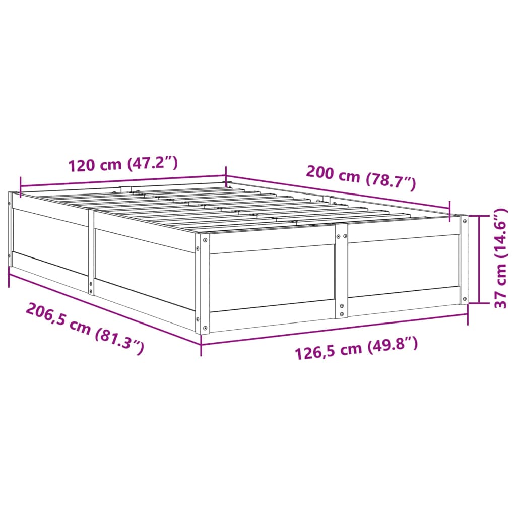 Sengeramme uten madrass 120x200 cm heltre furu