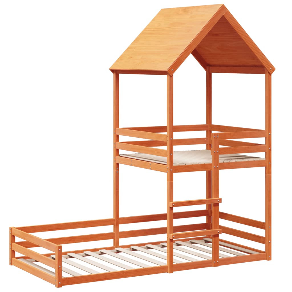 Barneseng med tak voksbrun 80x200 cm heltre furu
