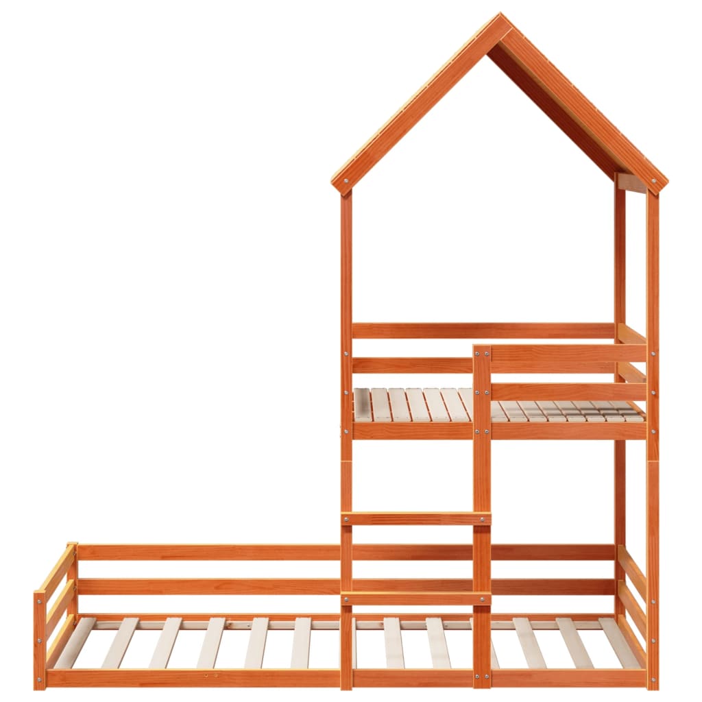 Barneseng med tak voksbrun 80x200 cm heltre furu