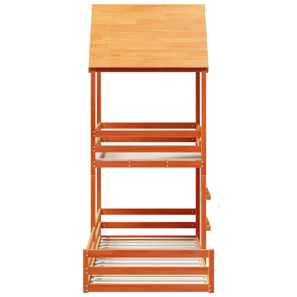 Køyeseng med tak voksbrun 90x190 cm heltre furu