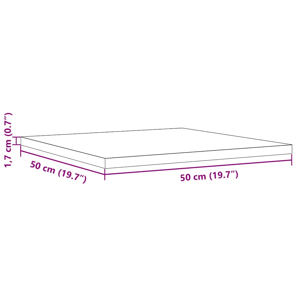 Bordplate 50x50x1,7 cm firkantet heltre furu