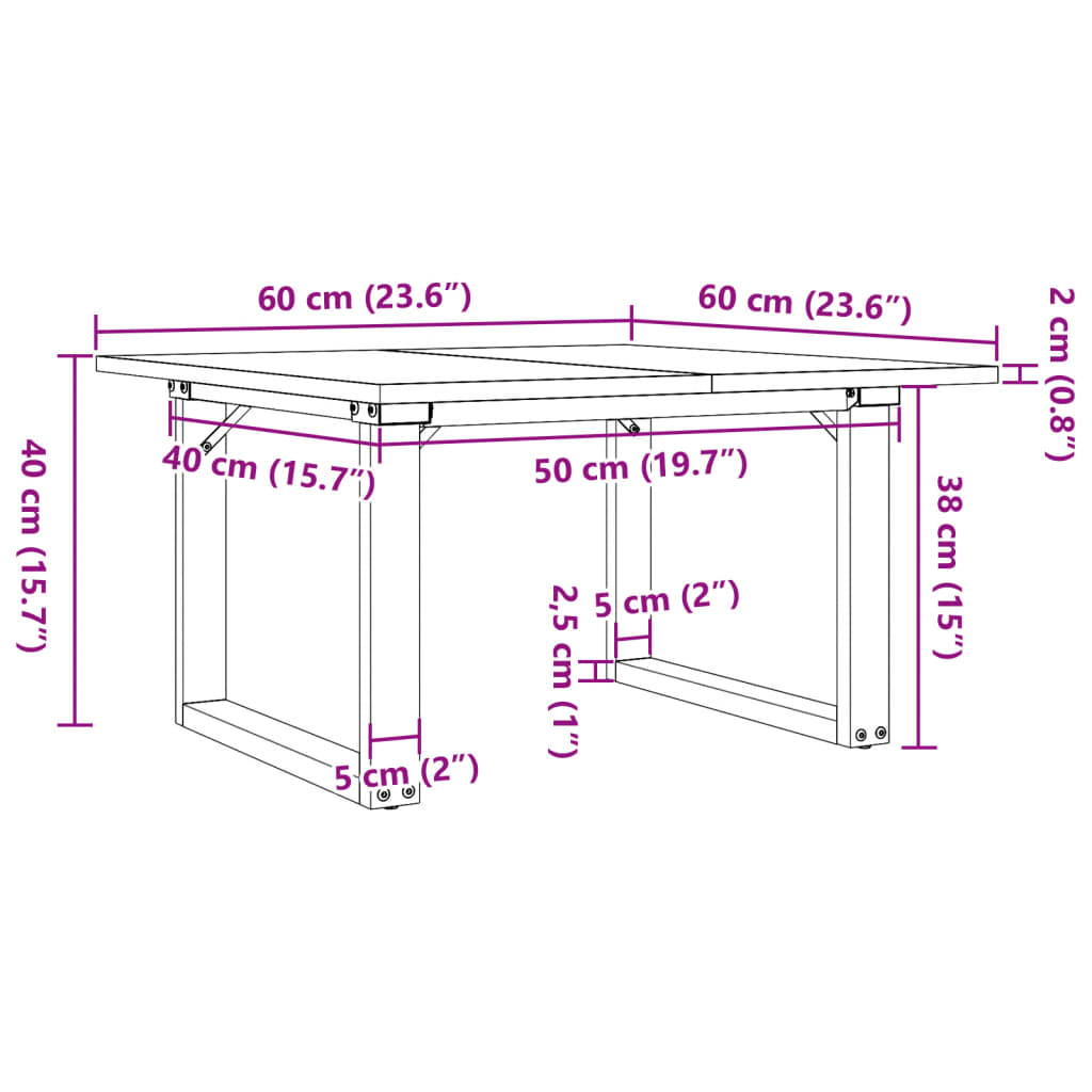 Salongbord O-ramme 60x60x40 cm heltre furu og stål