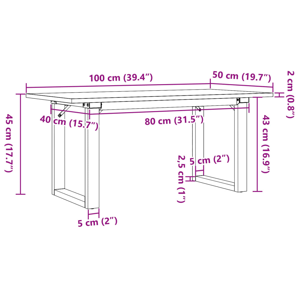 Salongbord O-ramme 100x50x45 cm heltre furu og stål