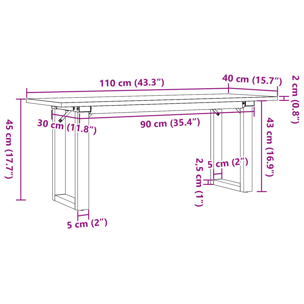 Salongbord O-ramme 110x40x45 cm heltre furu og stål