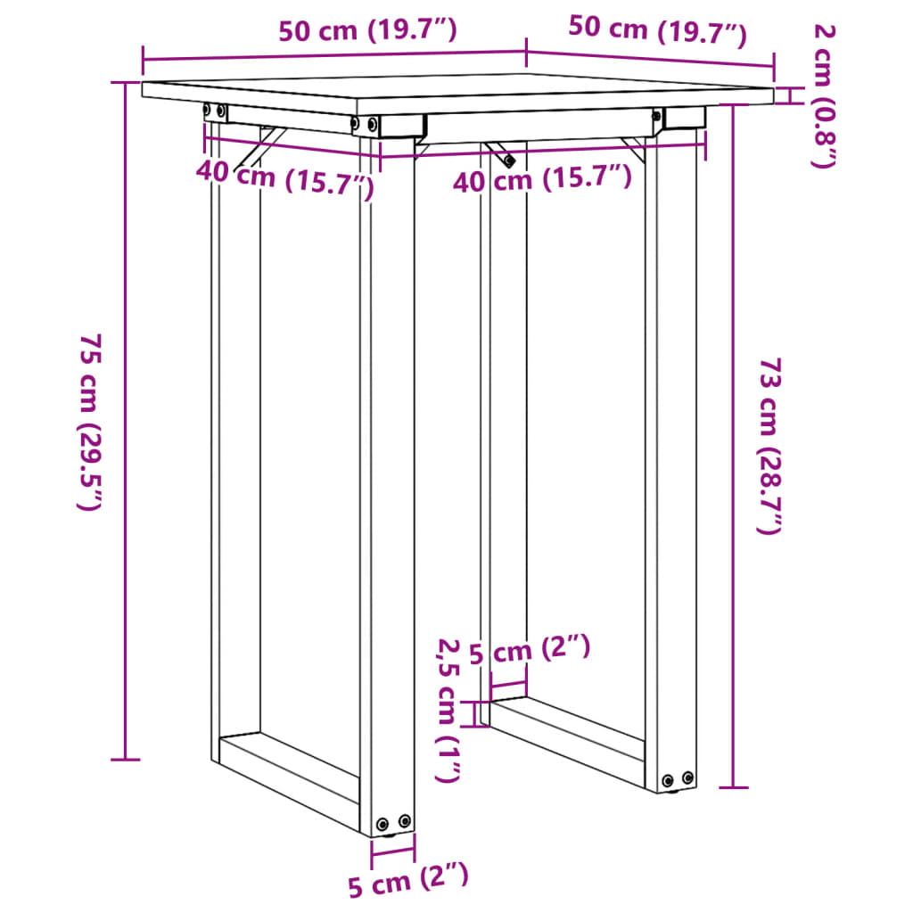Spisebord O-ramme 50x50x75 cm heltre furu og stål