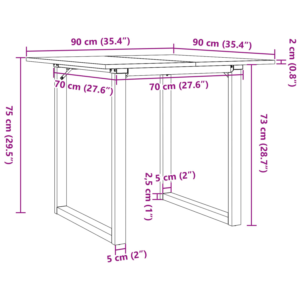 Spisebord O-ramme 90x90x75 cm heltre furu og stål