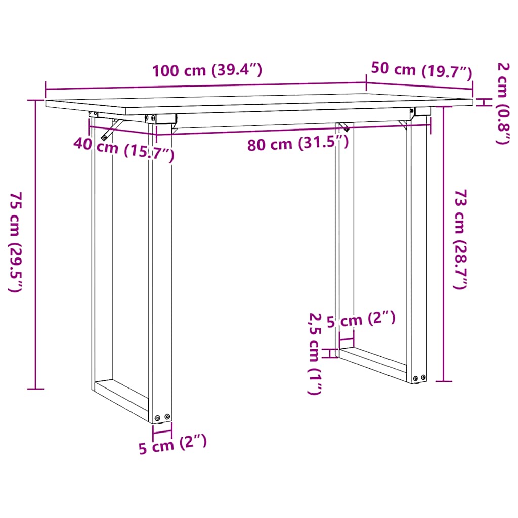 SpisebordO-ramme 100x50x75 cm heltre furu og stål