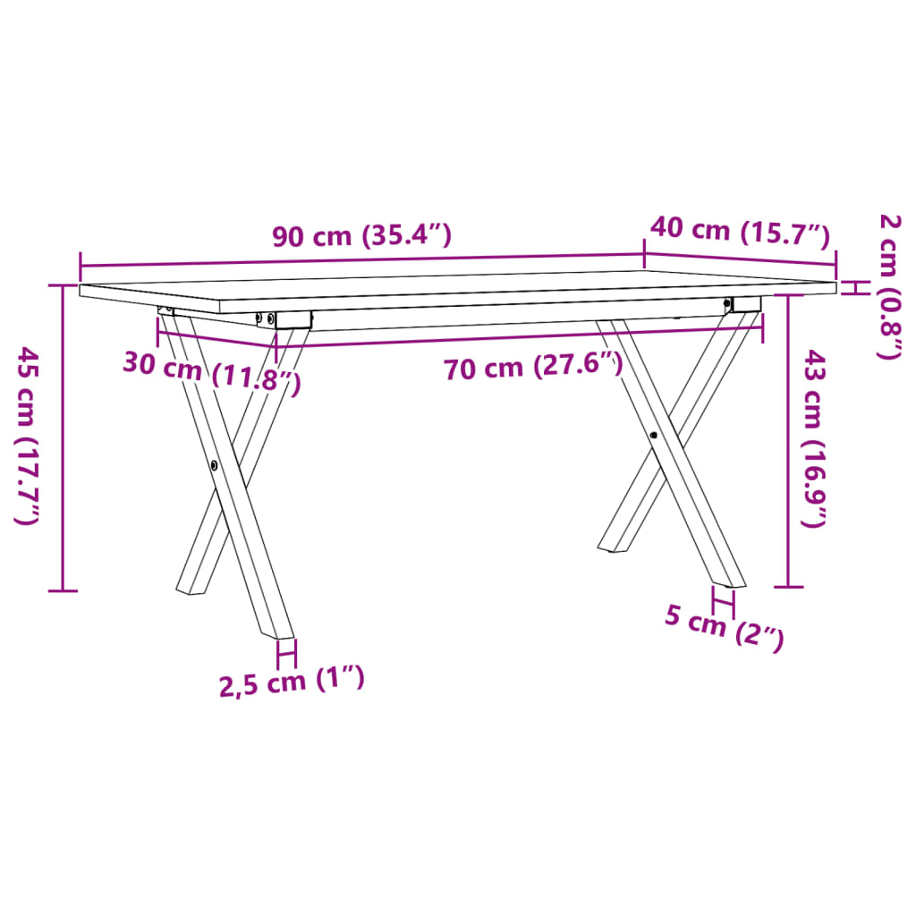 Salongbord X-ramme 90x40x45 cm heltre furu og stål