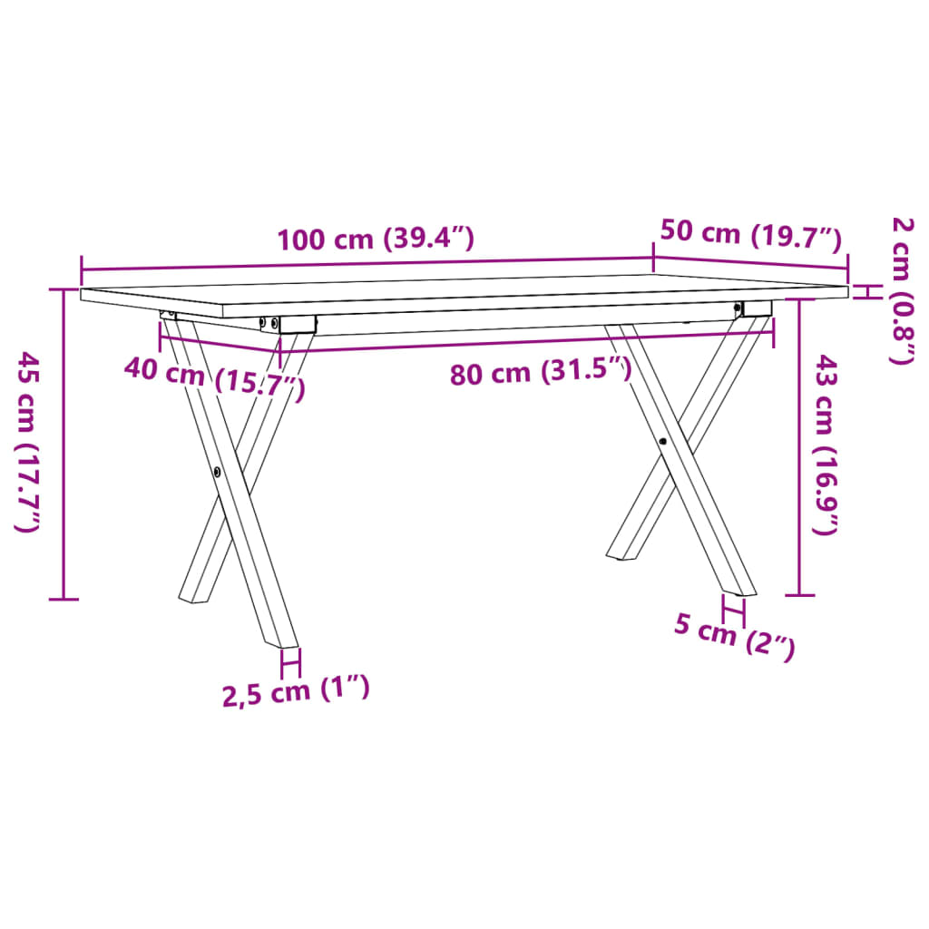 Salongbord X-ramme 100x50x45 cm heltre furu og stål