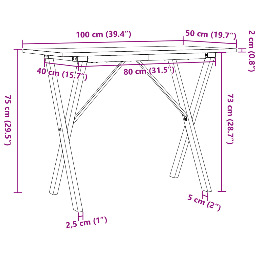 Salongbord X-ramme 100x50x75 cm heltre furu og stål