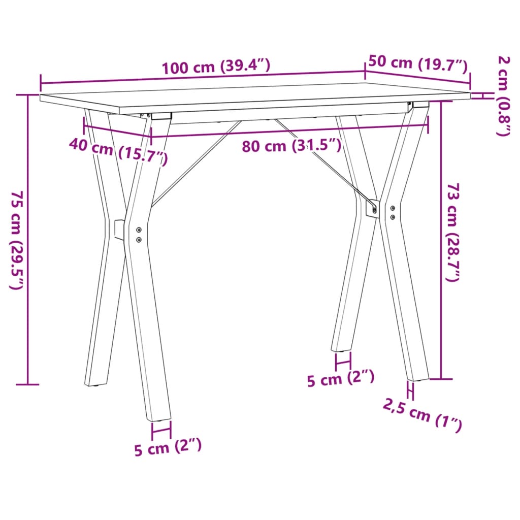 Spisebord Y-ramme 100x50x75 cm heltre furu og stål