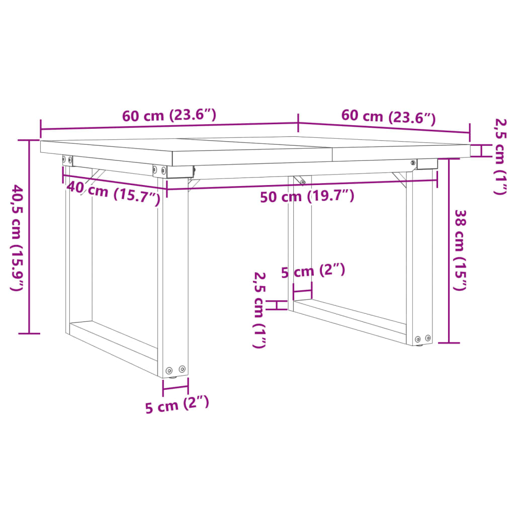 Salongbord O-ramme 60x60x40,5 cm heltre furu og stål