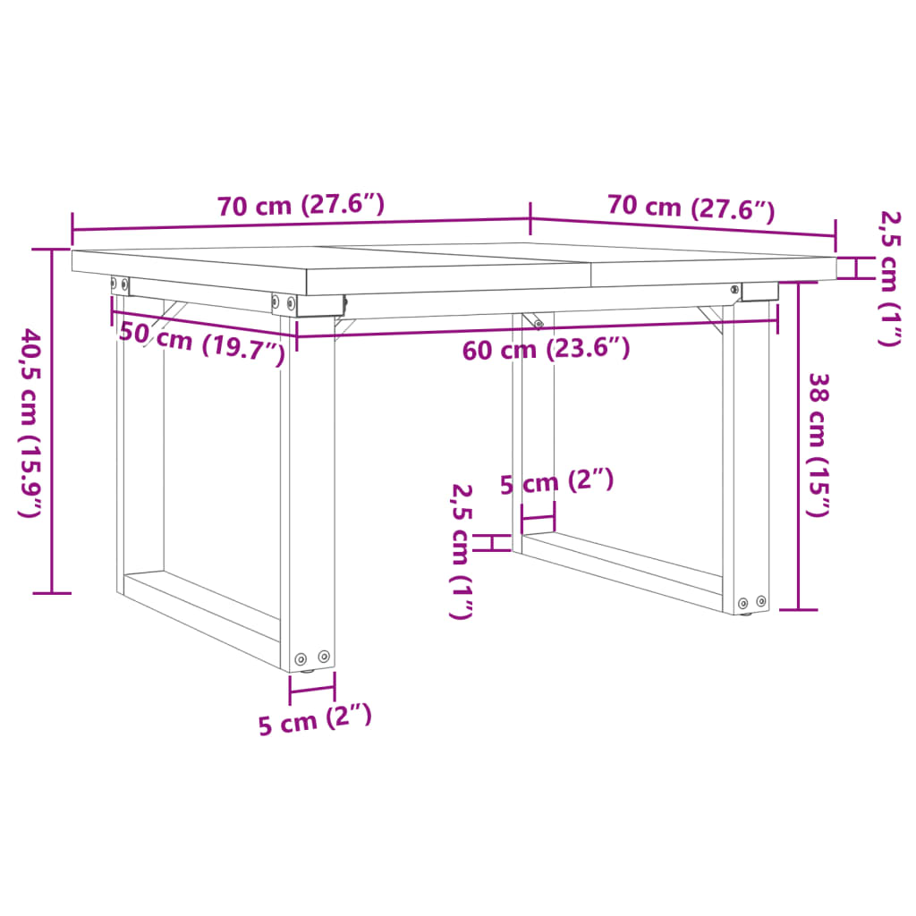Salongbord O-ramme 70x70x40,5 cm heltre furu og stål