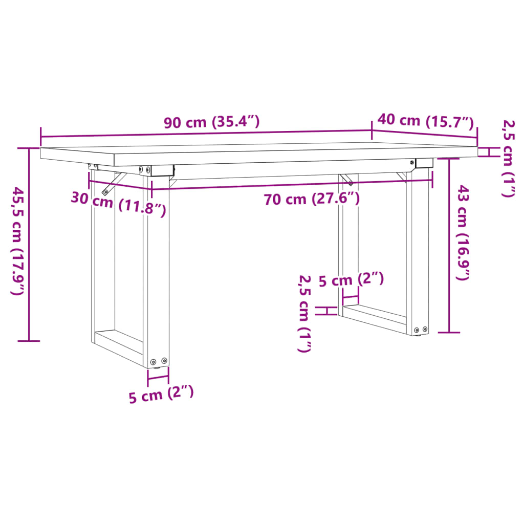 Salongbord O-ramme 90x40x45,5 cm heltre furu og stål