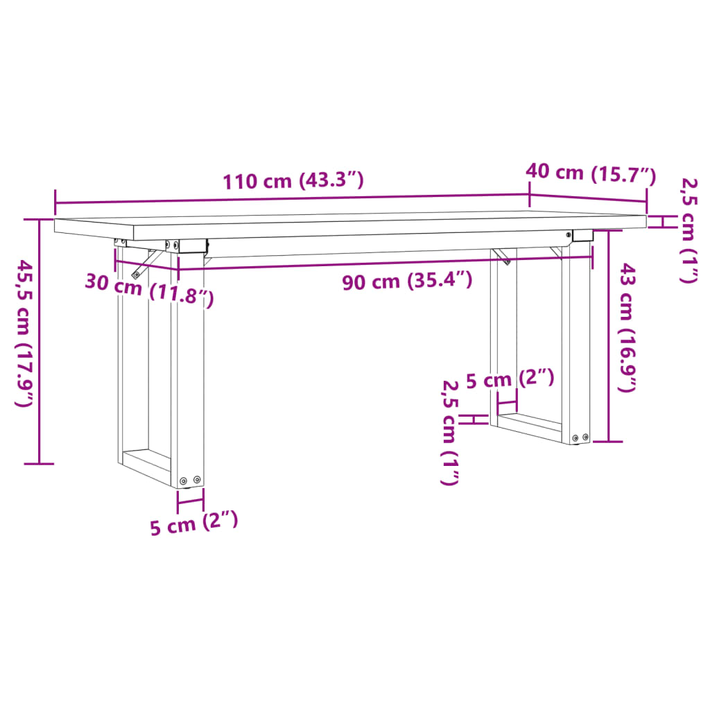 Salongbord O-ramme 110x40x45,5 cm heltre furu og stål