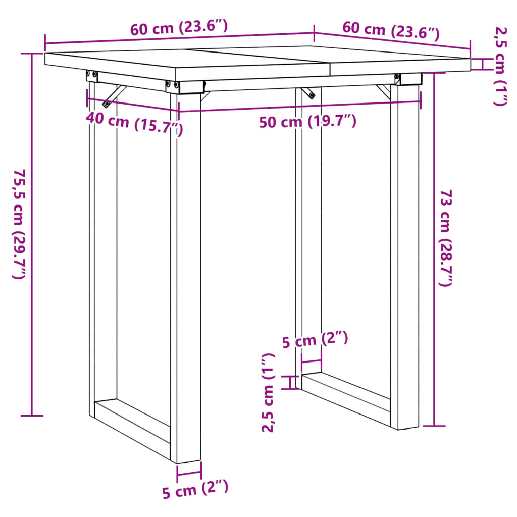 Spisebord O-ramme 60x60x75,5 cm heltre furu og stål