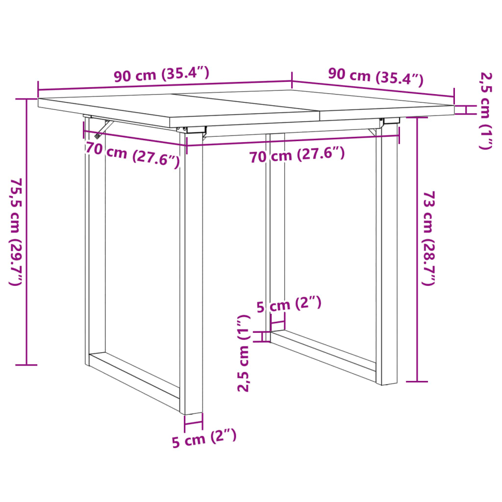 Spisebord O-ramme 90x90x75,5 cm heltre furu og stål