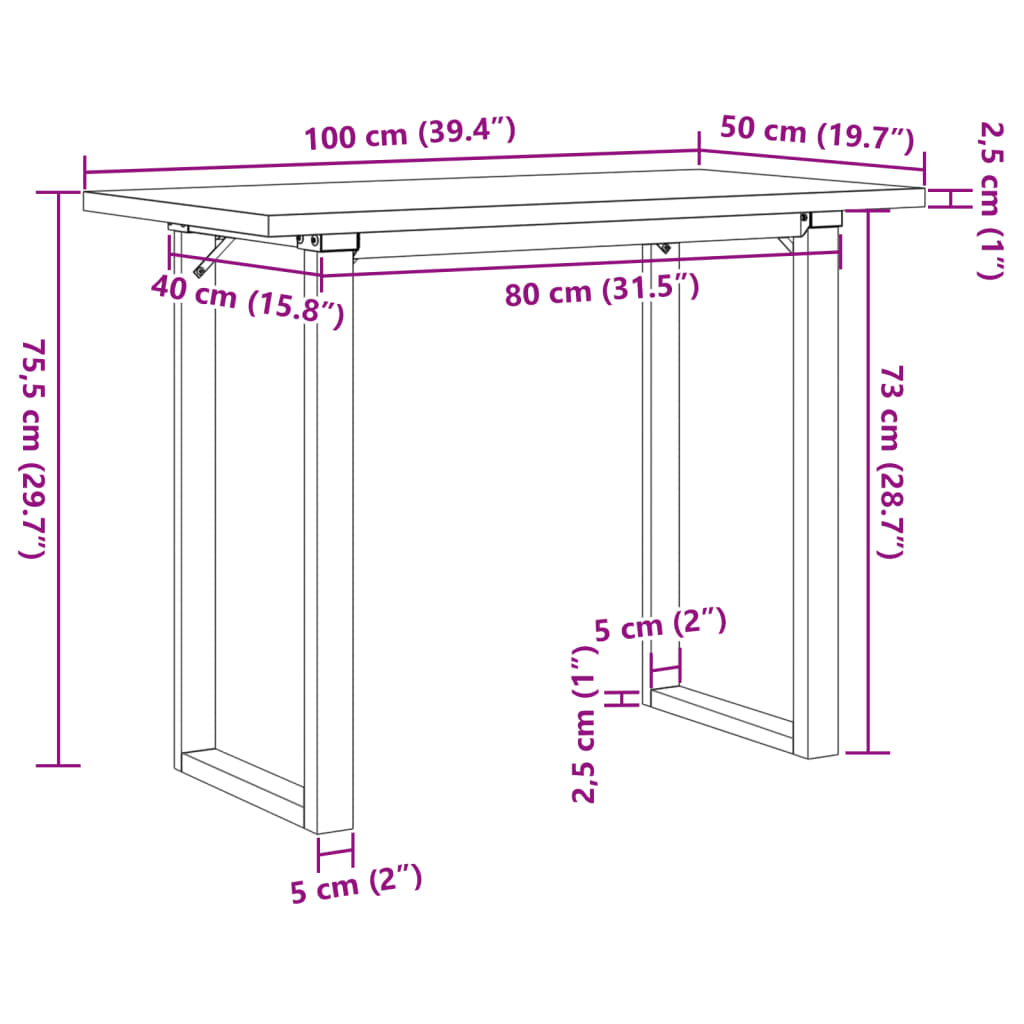 Spisebord O-ramme 100x50x75,5 cm heltre furu og stål