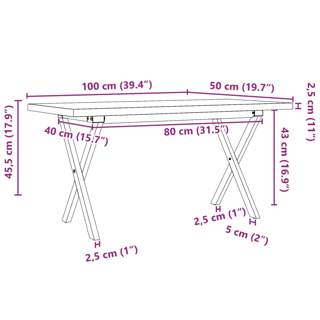 Salongbord X-ramme 100x50x45,5 cm heltre furu og stål