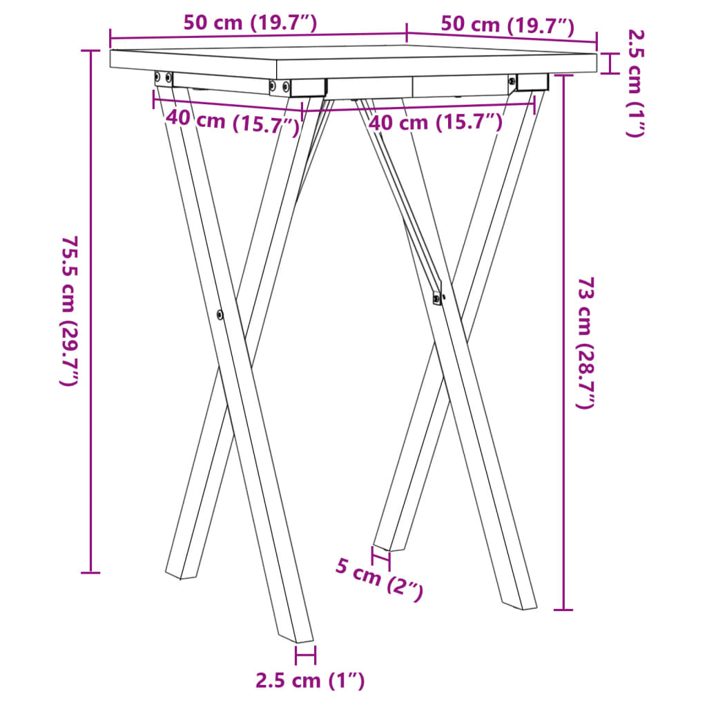 Spisebord X-ramme 50x50x75,5 cm heltre furu og stål