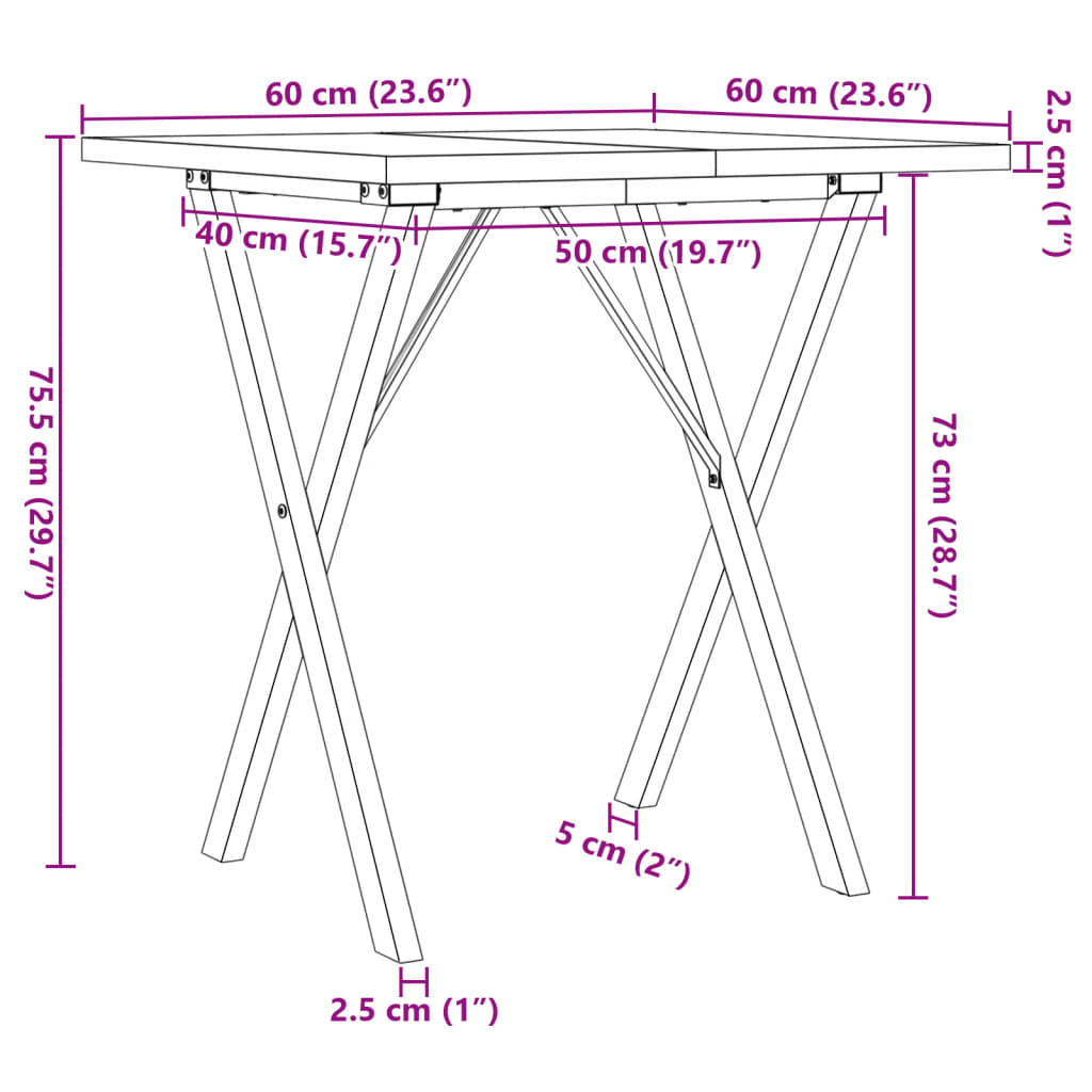 Spisebord X-ramme 60x60x75,5 cm heltre furu og stål