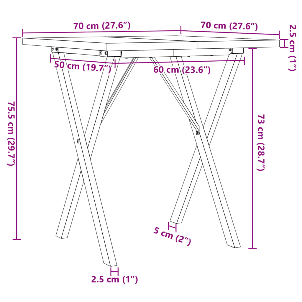 Spisebord X-ramme 70x70x75,5 cm heltre furu og stål