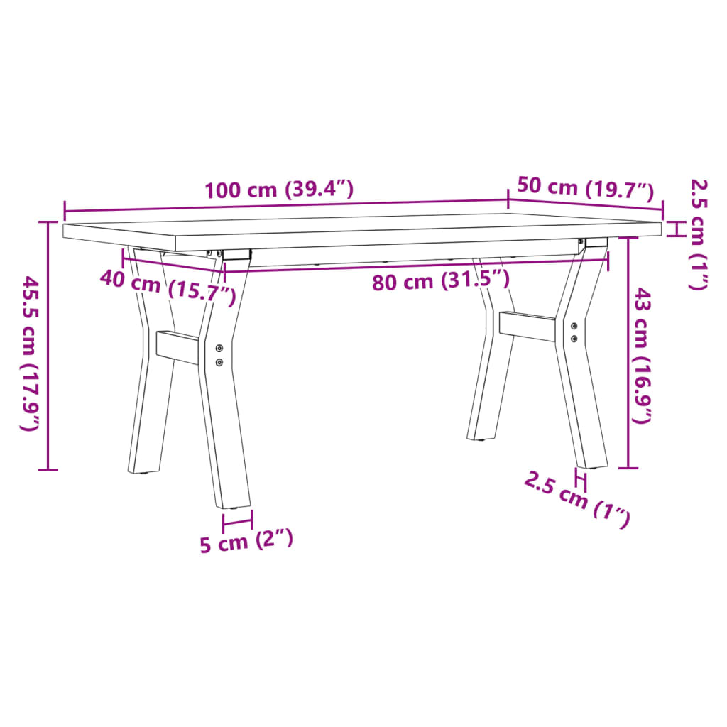 Salongbord Y-ramme 100x50x45,5 cm heltre furu og stål