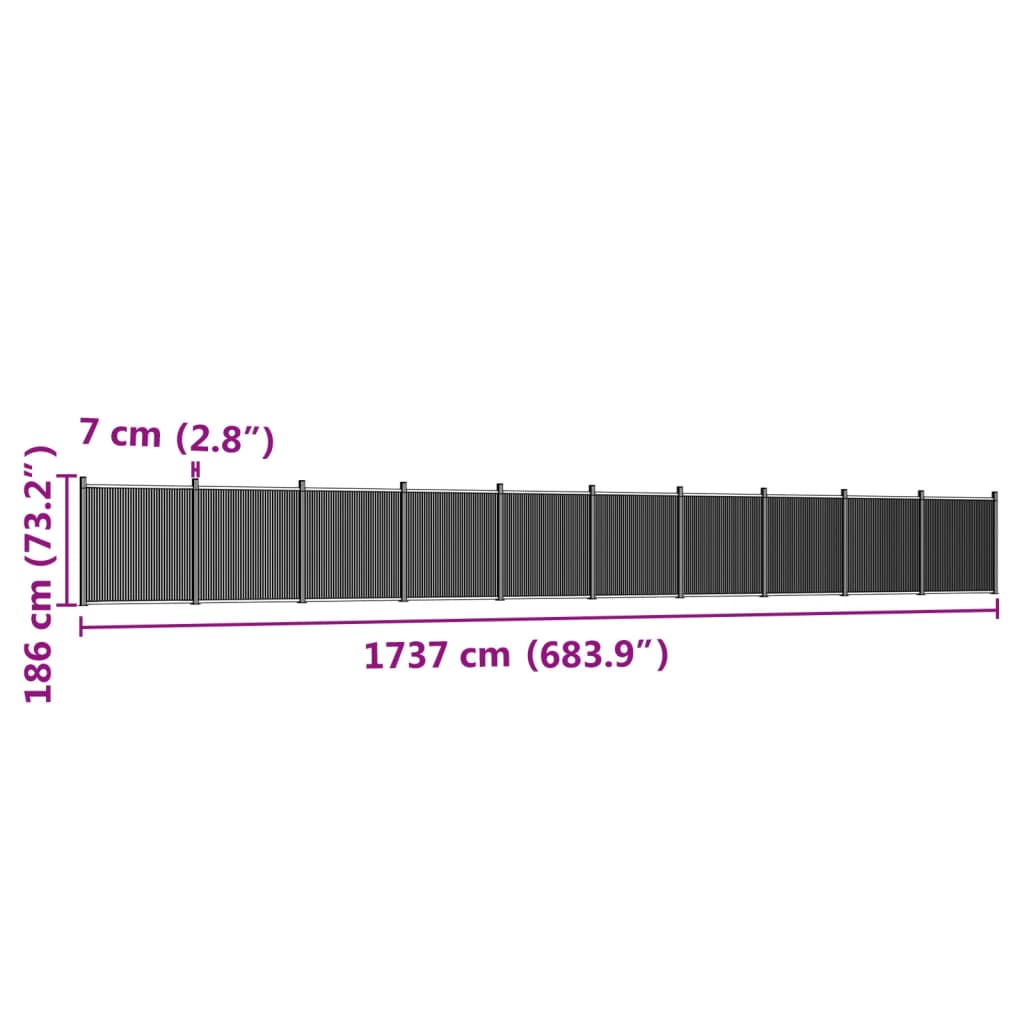 Gjerdepanel grå 1737x186 cm WPC