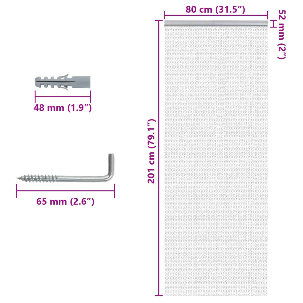 Fluenett med kjede 80x201 cm aluminium