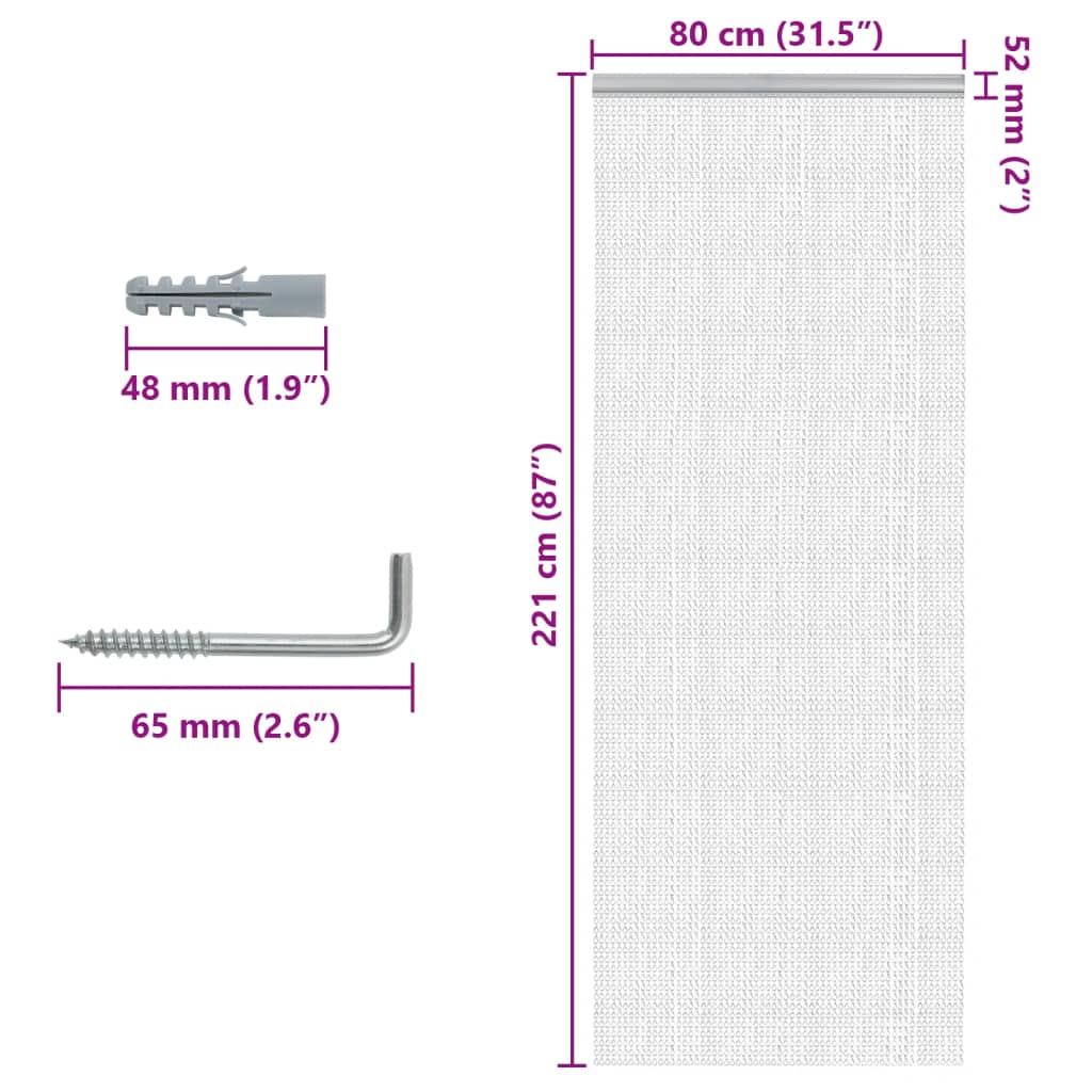Fluenett med kjede 80x221 cm aluminium