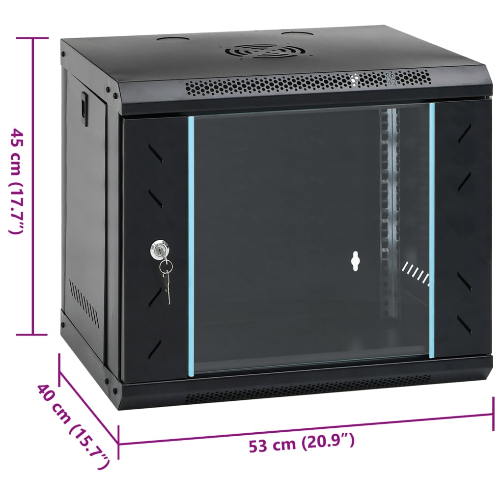 9U veggmontert nettverksskap 19" IP20 53x40x45 cm