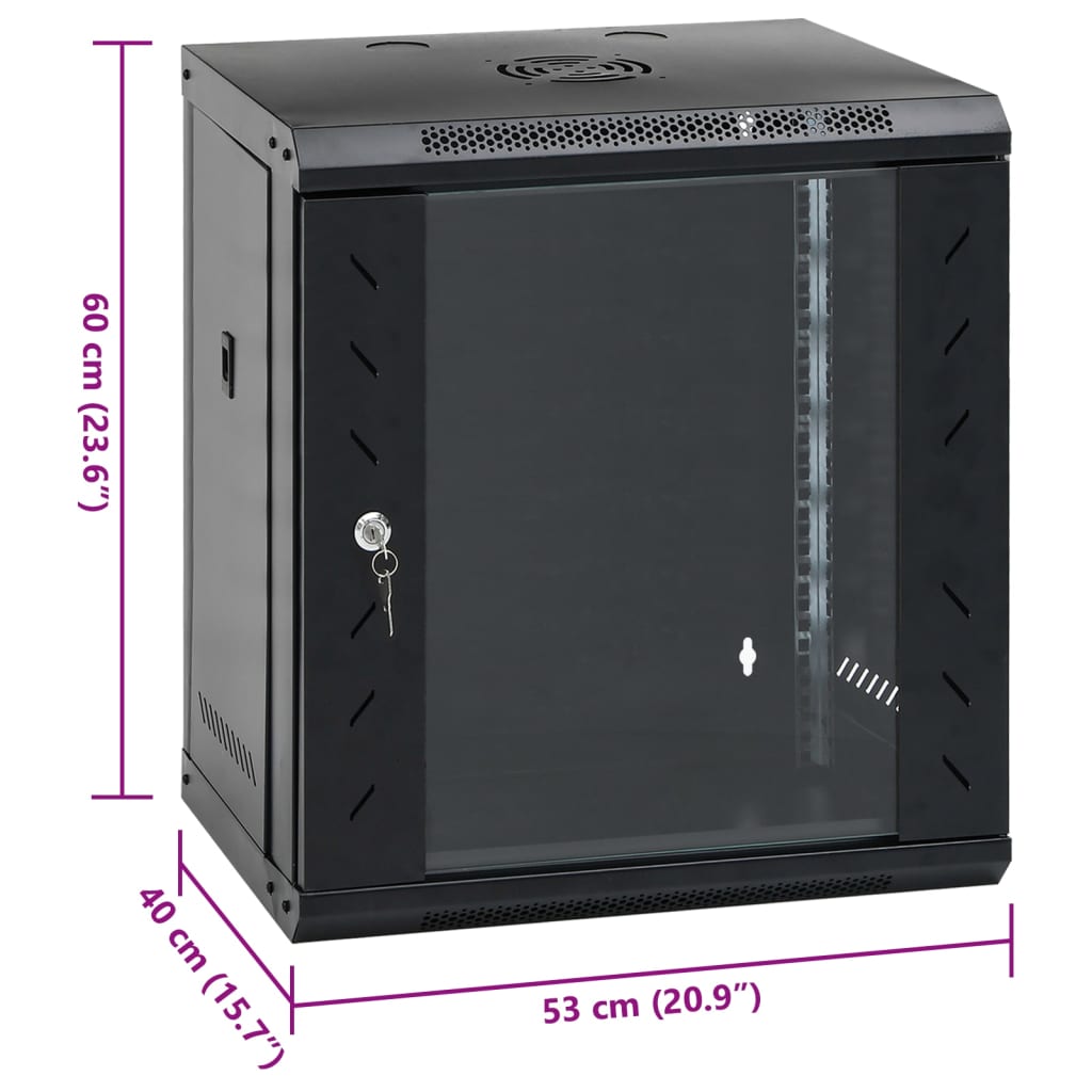 Nettverksskap 12U veggmontert 19" IP20 53x40x60 cm