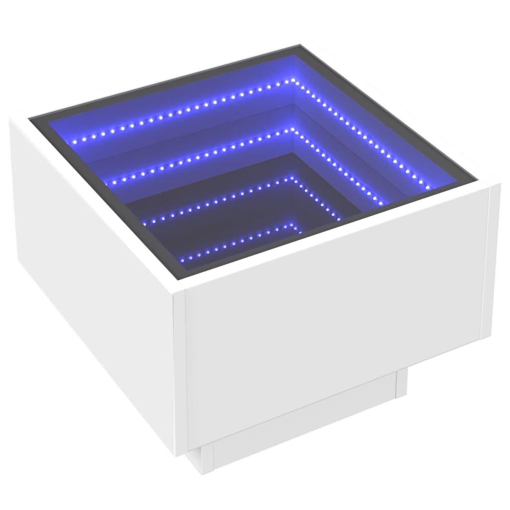 Sidebord LED hvit 40x40x30 cm konstruert tre