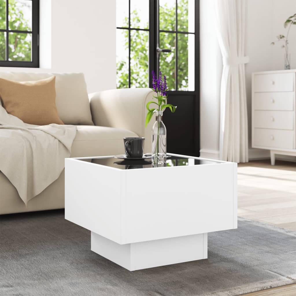 Sidebord LED hvit 40x40x30 cm konstruert tre