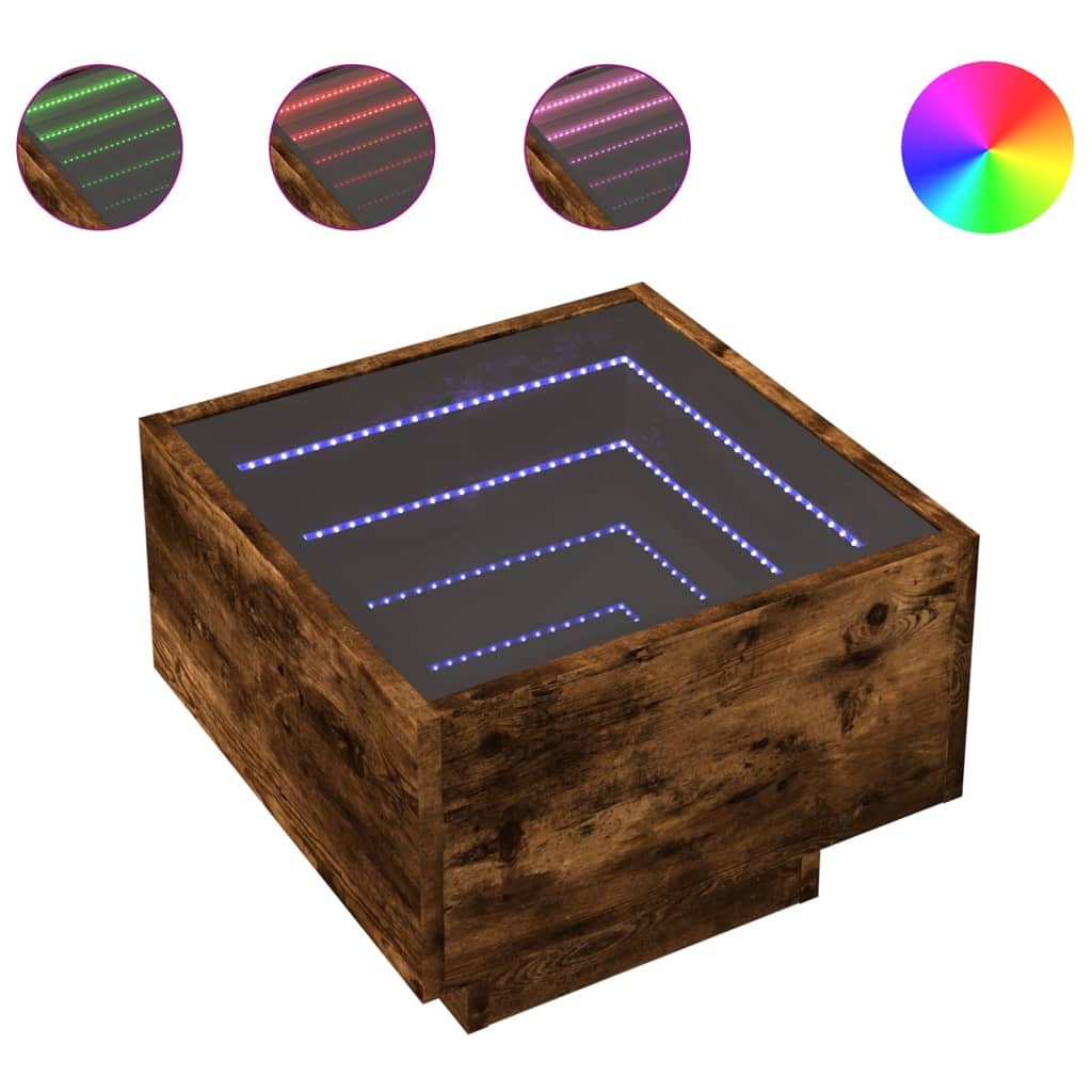Sidebord LED røkt eik 40x40x30 cm konstruert tre