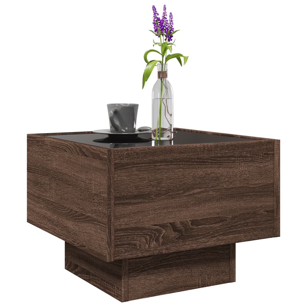 Sidebord LED brun eik 40x40x30 cm konstruert tre