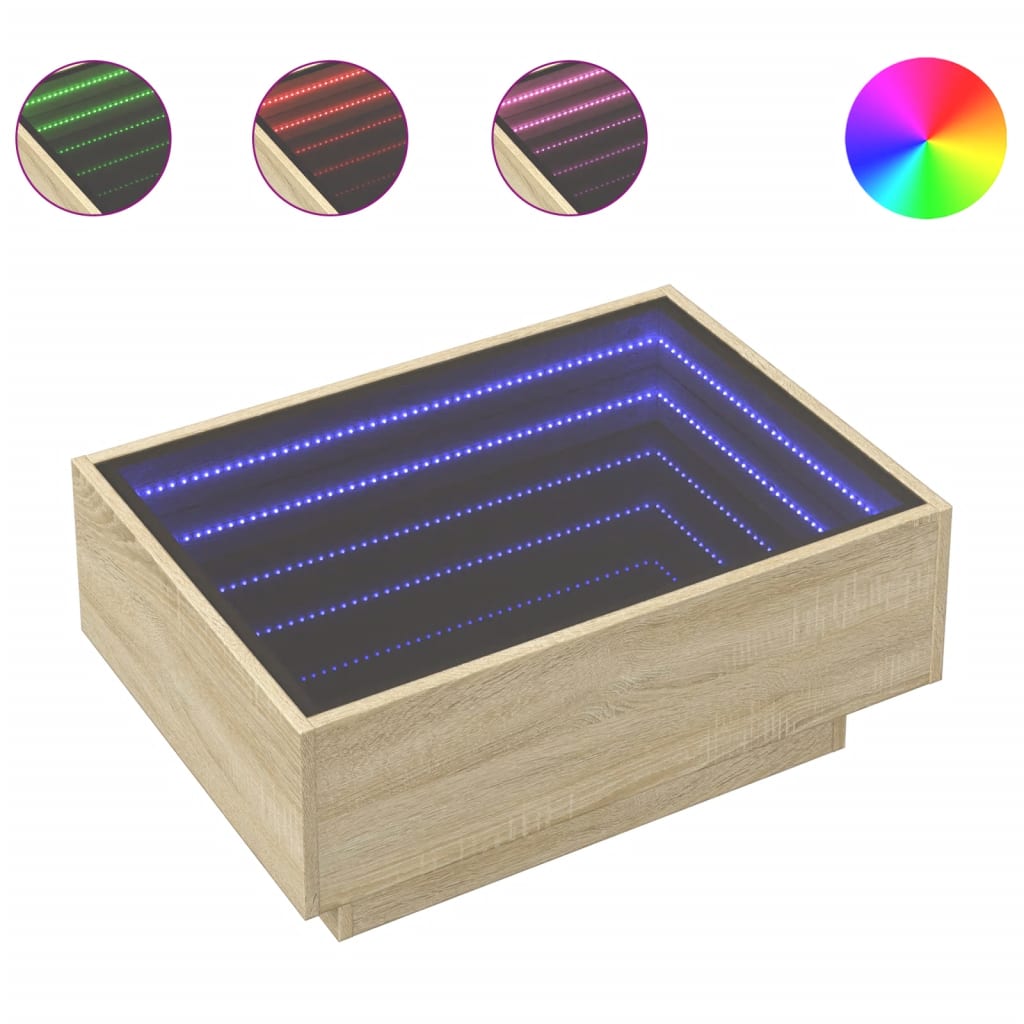 Salongbord med LED sonoma eik 70x50x30 cm konstruert tre