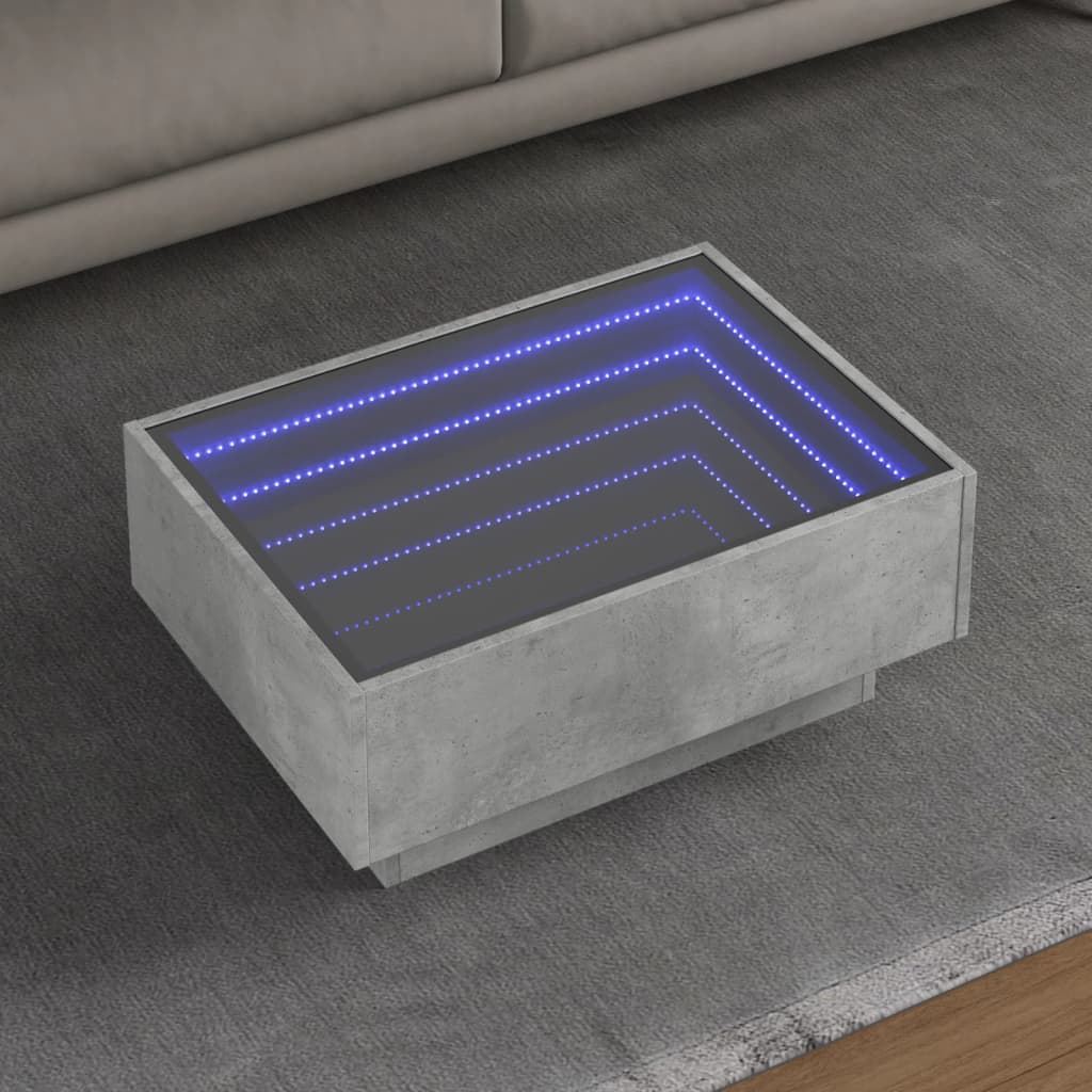 Salongbord med LED betonggrå 70x50x30 cm konstruert tre
