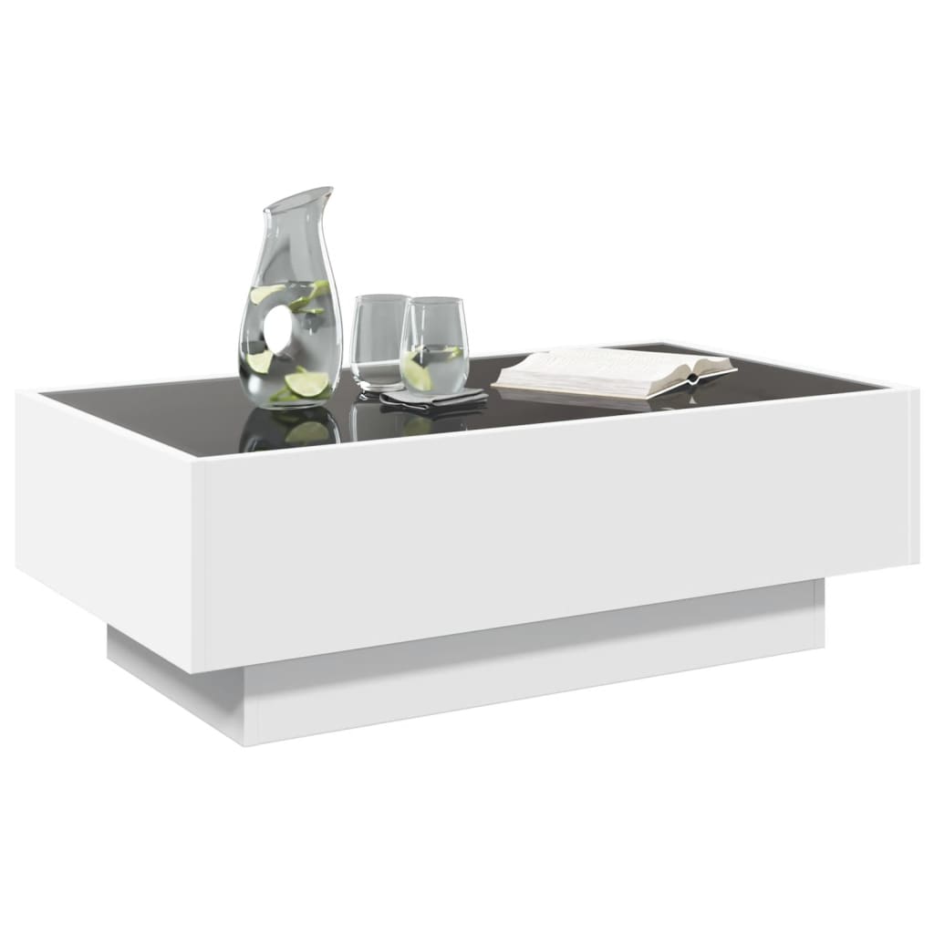 Salongbord med LED hvit 90x50x30 cm konstruert tre