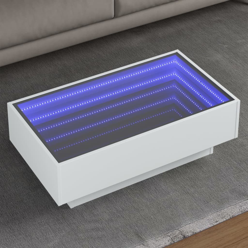 Salongbord med LED hvit 90x50x30 cm konstruert tre