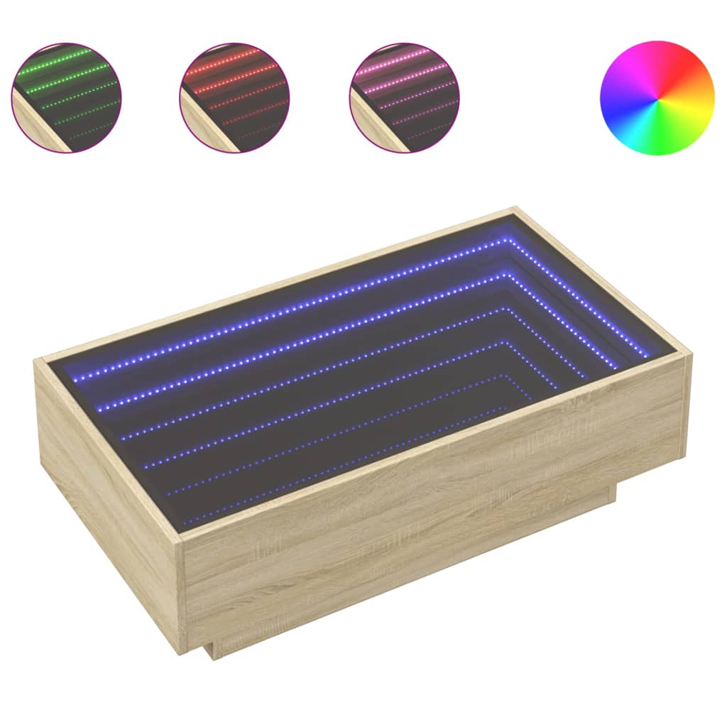 Salongbord med LED sonoma eik 90x50x30 cm konstruert tre