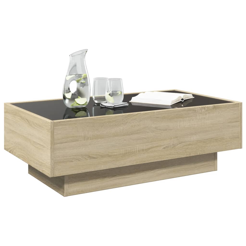 Salongbord med LED sonoma eik 90x50x30 cm konstruert tre