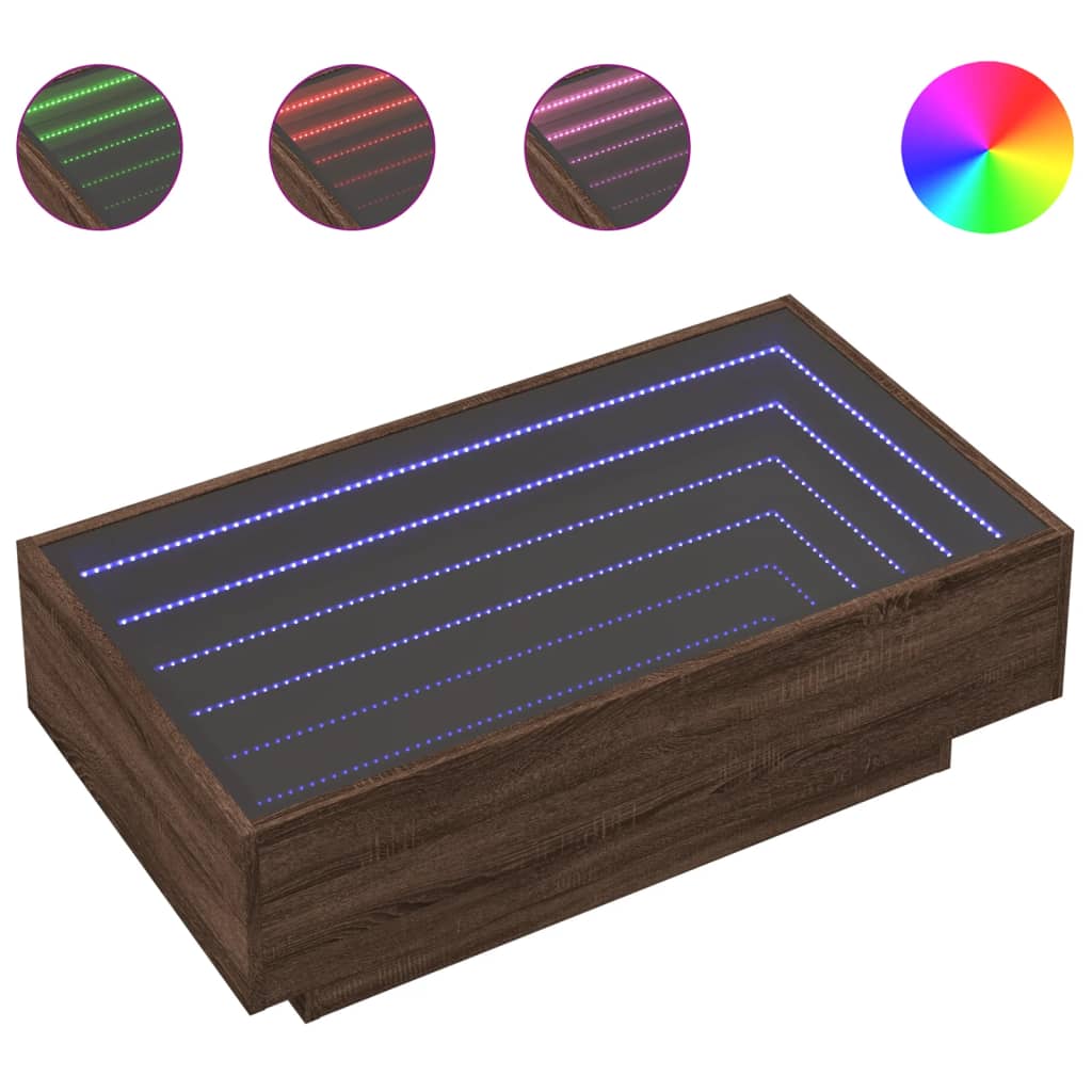 Salongbord med LED brun eik 90x50x30 cm konstruert tre