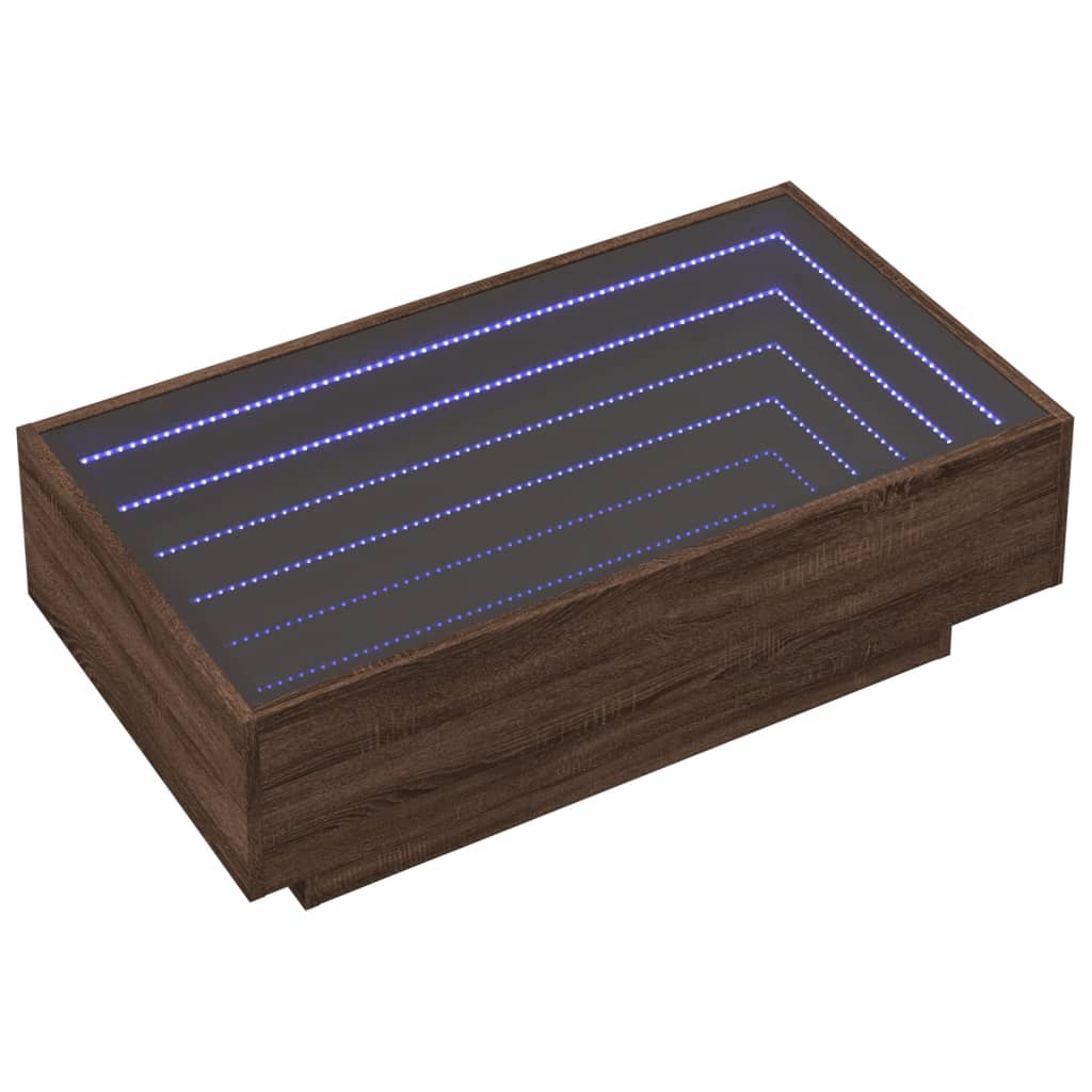 Salongbord med LED brun eik 90x50x30 cm konstruert tre