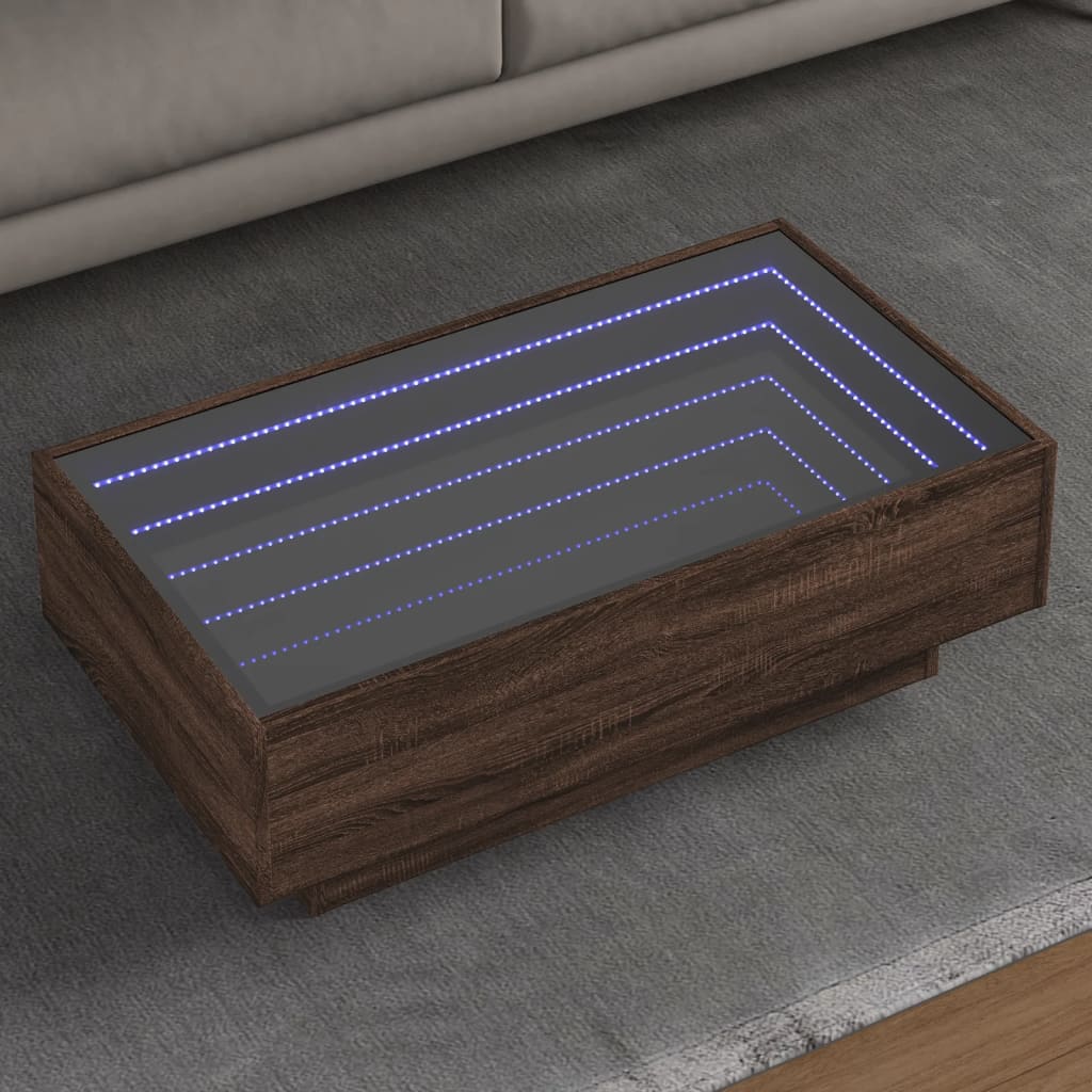 Salongbord med LED brun eik 90x50x30 cm konstruert tre