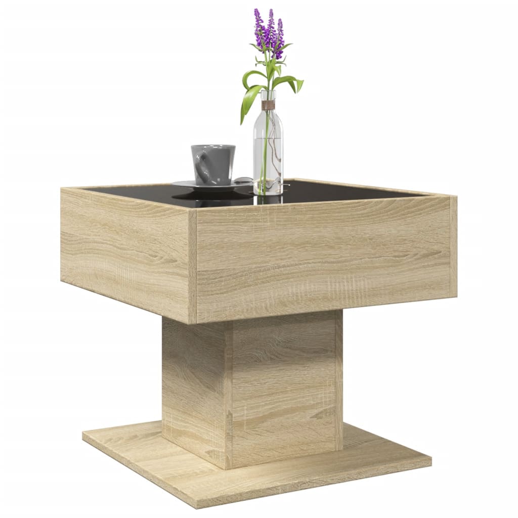 Salongbord med LED sonoma eik 50x50x45 cm konstruert tre