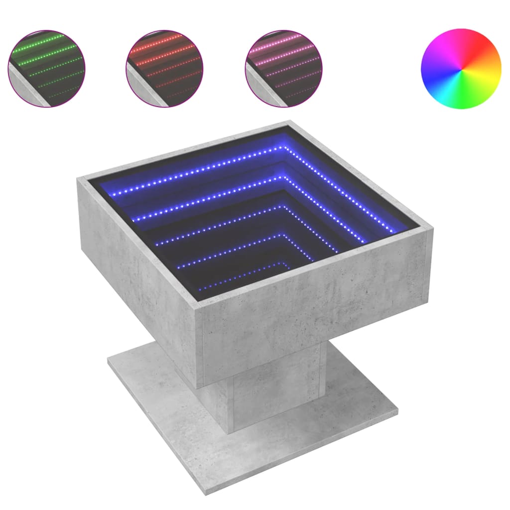 Salongbord med LED betonggrå 50x50x45 cm konstruert tre