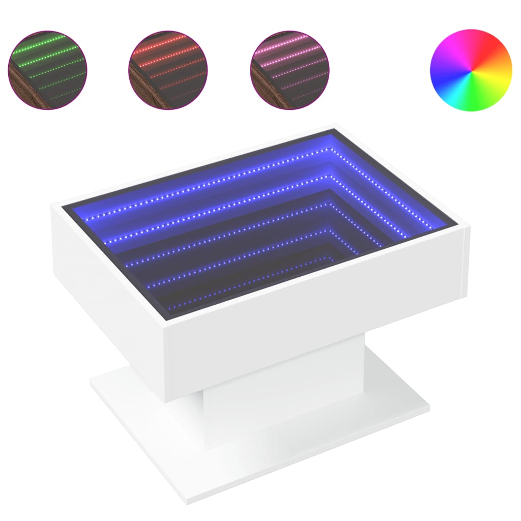 Salongbord med LED hvit 70x50x45 cm sponplate