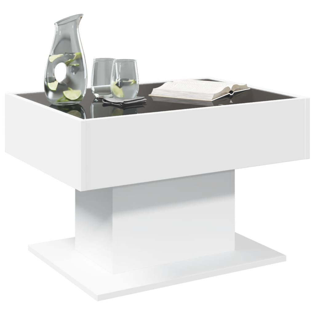 Salongbord med LED hvit 70x50x45 cm sponplate